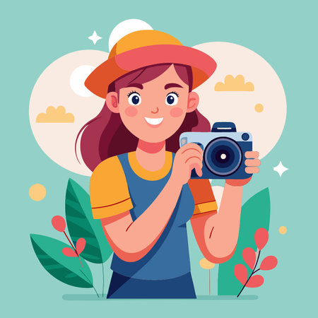 Inspiring Female Photographer Capturing the Moment with an Internal Flameのイラスト素材