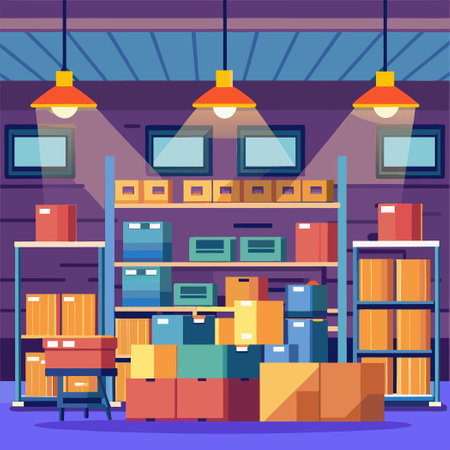 Expansive Warehouse Space Bursting with Boundless Parcelsのイラスト素材