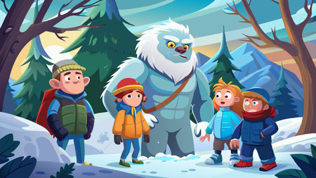 Scared and Confused Teen Skiers Encounter an Unknown Strangerのイラスト素材