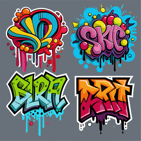 Colorful Graffiti Poster Street Art Adorned with Paint Splashes and Abstract Linesのイラスト素材