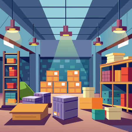 Spacious Industrial Warehouse with Abundant Parcel Storageのイラスト素材