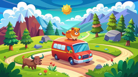 Summer Vacation Road Trip with Trailer on Highway Adventureのイラスト素材