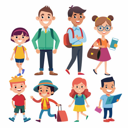 Students Commuting Together to Educational Institutions for Studiesのイラスト素材