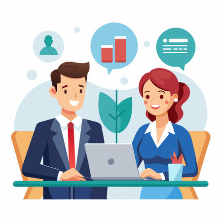 Collaborative Team of Office Professionals in a Modern Work Environmentのイラスト素材