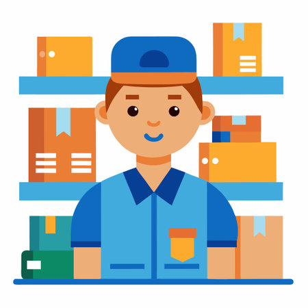 Warehouse Worker in Distinctive Uniform Holding Inventory Cardのイラスト素材