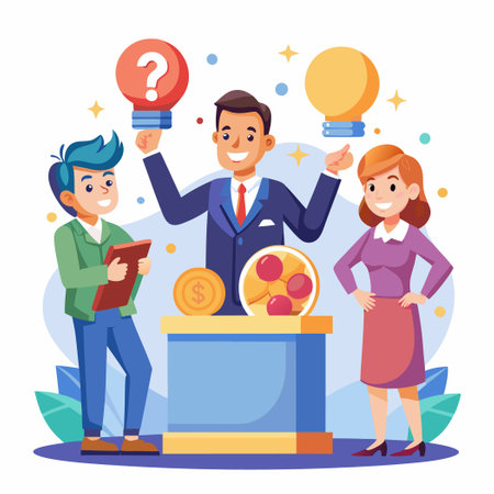 Game Show Contestants Answering Questions with Buzzer Buttonsのイラスト素材