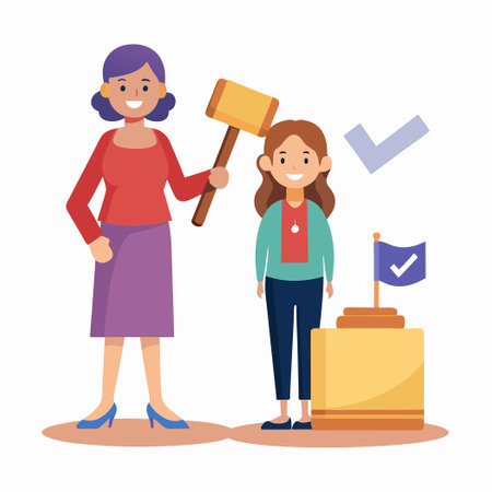 Mother and Daughter Presenting a Referendum on Cardboard Boxesのイラスト素材