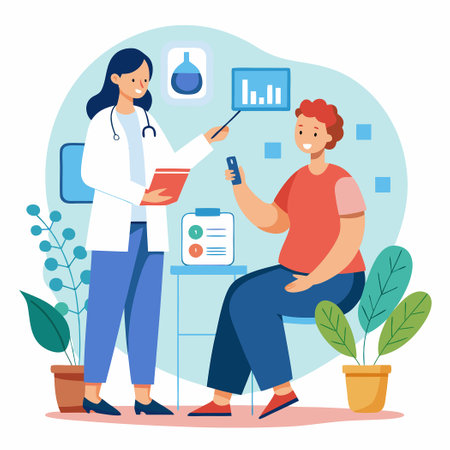 Young Diabetic Girl Getting Blood Sugar Monitoring from Doctorのイラスト素材