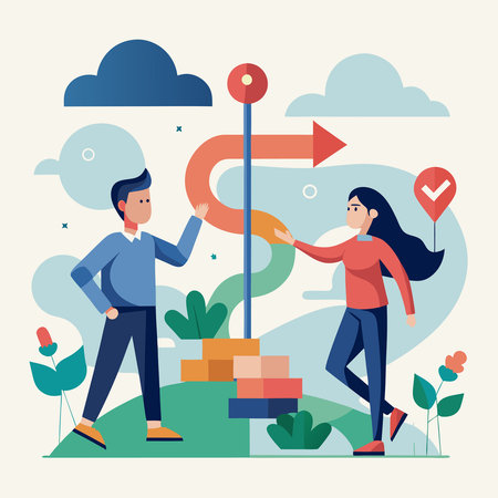 Young Male and Female Friends Embracing While Trying to Find Somethingのイラスト素材