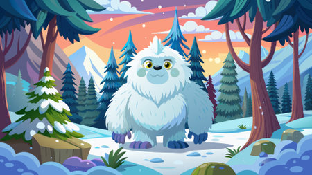 Majestic White Yeti Roaming in a Snowy Winter Forestのイラスト素材