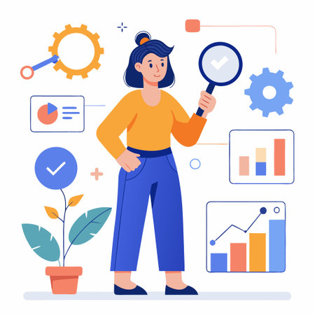 Young Female Leader Empowering Team with Task Control Conceptのイラスト素材