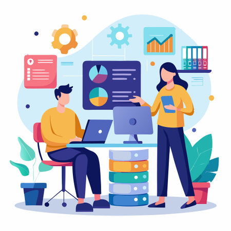 Man and Woman Exploring Database Concepts Collaborativelyのイラスト素材