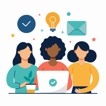 Three Women Embracing Teamwork and Success Togetherのイラスト素材