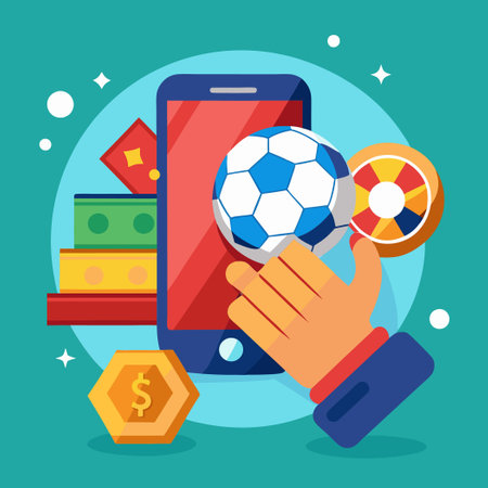 Hand Holding Smartphone and Soccer Ball Dribbling Through Netのイラスト素材