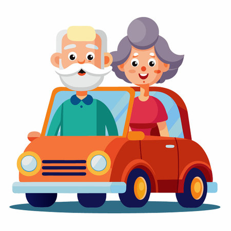 Senior Couple Embarking on a Road Trip with Delight and Curiosityのイラスト素材