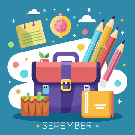 Back to School Poster with a Festive Spread of Pencils in a Range of Huesのイラスト素材