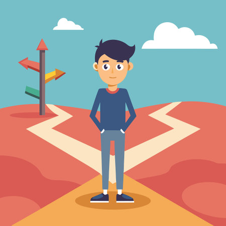 Young Man Embarking on an Exciting Journey with Purpose and Determinationのイラスト素材