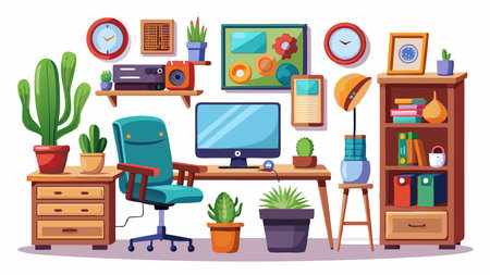 Ergonomic Home Office Furniture Setup Isolated on White Backgroundのイラスト素材