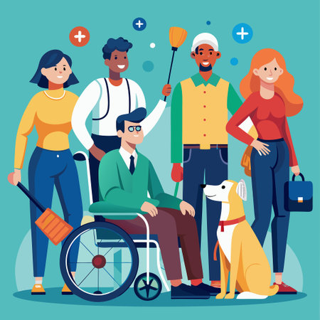 Diverse Group of Employees with Disabilities Thriving in the Workplaceのイラスト素材