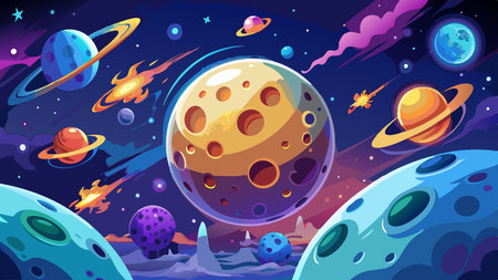 Moon's Surface Against the Vastness of Space in Vector Art Designのイラスト素材