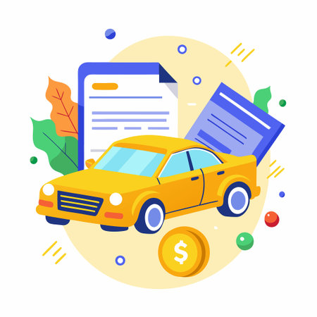 Yellow Car Accident with Severe Damage and Insurance Company Informationのイラスト素材