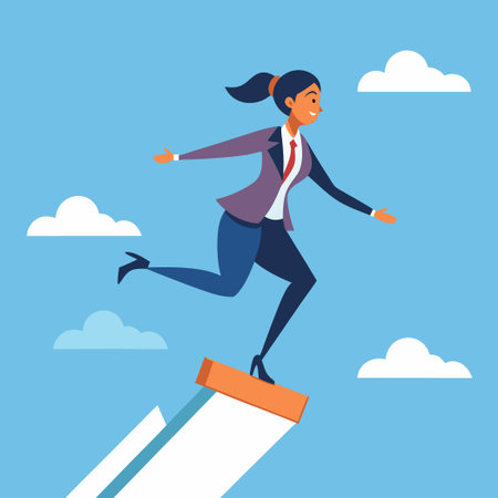 Ambitious Businesswoman Leaps High Over a Springboard with Determinationのイラスト素材