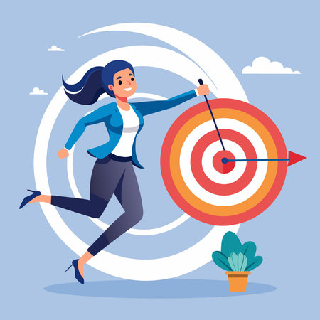 Ambitious Businesswoman Soaring to New Heights with Archeryのイラスト素材