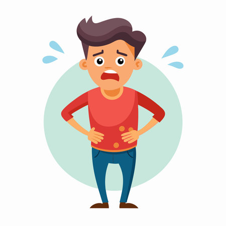 Cartoon Illustration of a Man Experiencing Severe Stomach Painのイラスト素材