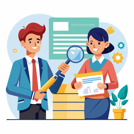 Male and Female Colleagues Collaborating on Payroll Administration Tasksのイラスト素材