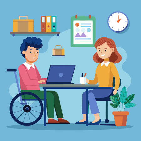 Collaboration and Empowerment: Disabled People Working Side by Sideのイラスト素材