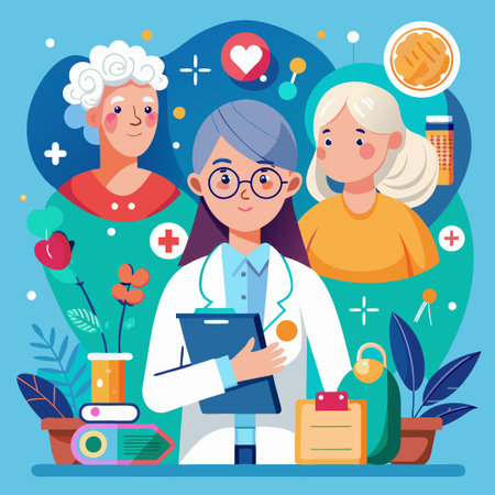 Compassionate Social Worker Assists Elderly Woman with Dementia in Touching Momentのイラスト素材