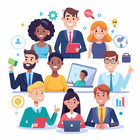 Set of Posters Depicting Successful Business Teams with Delighted Male Professionalsのイラスト素材