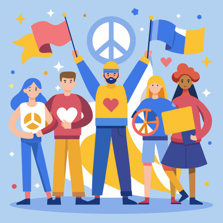 Men and Women United Against War, Signaling for Peaceのイラスト素材