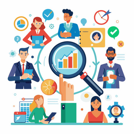 Concept Research: Magnifying Glass Uncovers Market Insightsのイラスト素材