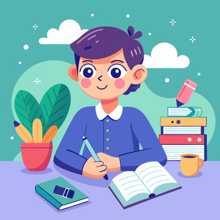 Diary of an Introspective Heart: A Character's Journey Through Emotional Expressionのイラスト素材