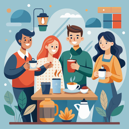 Man and Woman Enjoying Coffee Break with a Casual Conversationのイラスト素材