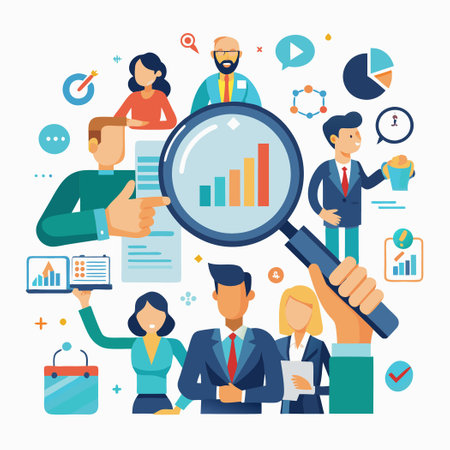 Hands Holding Magnifying Glass for Market Research Conceptのイラスト素材