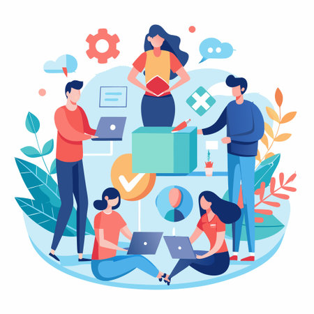 Collaborative Teamwork: Men and Women Working Together in Harmonyのイラスト素材