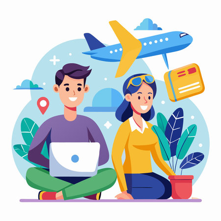 Young Couple Searching for the Perfect Plane Ticket Deal