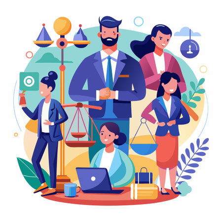 Professional Lawyers Evaluating Legal Documents in a Modern Office Settingのイラスト素材