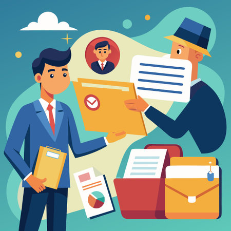 Covert Espionage: Person Handing Secret Documents in a Top Secret Folderのイラスト素材