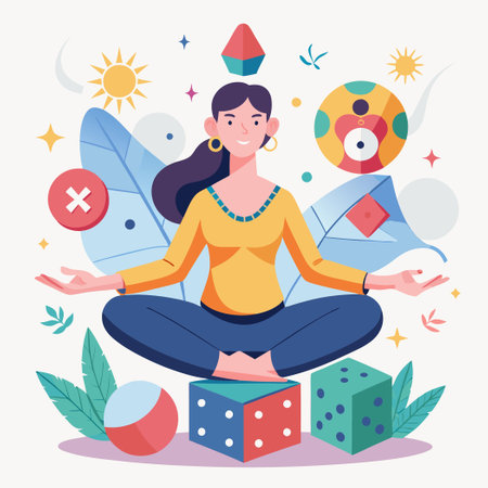 Tranquil Woman in Meditative Lotus Position for Relaxation and Mindfulnessのイラスト素材