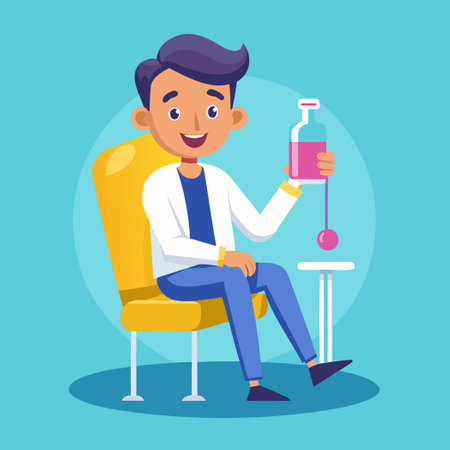 Young Man Undergoing Intravenous Treatment for Cancerのイラスト素材