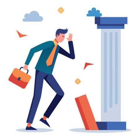 Distressed Man Receiving Support During Building Collapseのイラスト素材