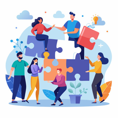 Young Men and Women Engage in Enthusiastic Quest Game, Solving Puzzles Togetherのイラスト素材