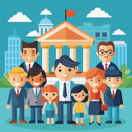 Creative Workers Collaborating on a Public Building Design Conceptのイラスト素材