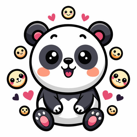 Adorable Doodle Stickers Featuring a Set of Cute Pandasのイラスト素材
