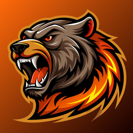 Roaring Bear Mascot Logo with Fierce Expression and Glowing Eyesのイラスト素材
