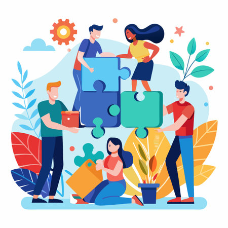 Men and Girls Solving Puzzles in a Quest for Adventureのイラスト素材