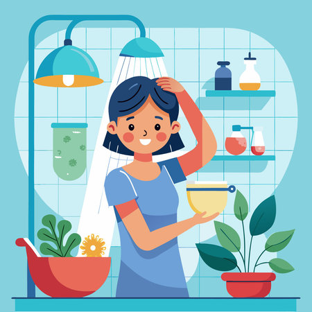 Woman Enjoying a Relaxing Shower for Hygiene, Cleanliness, and Beautyのイラスト素材